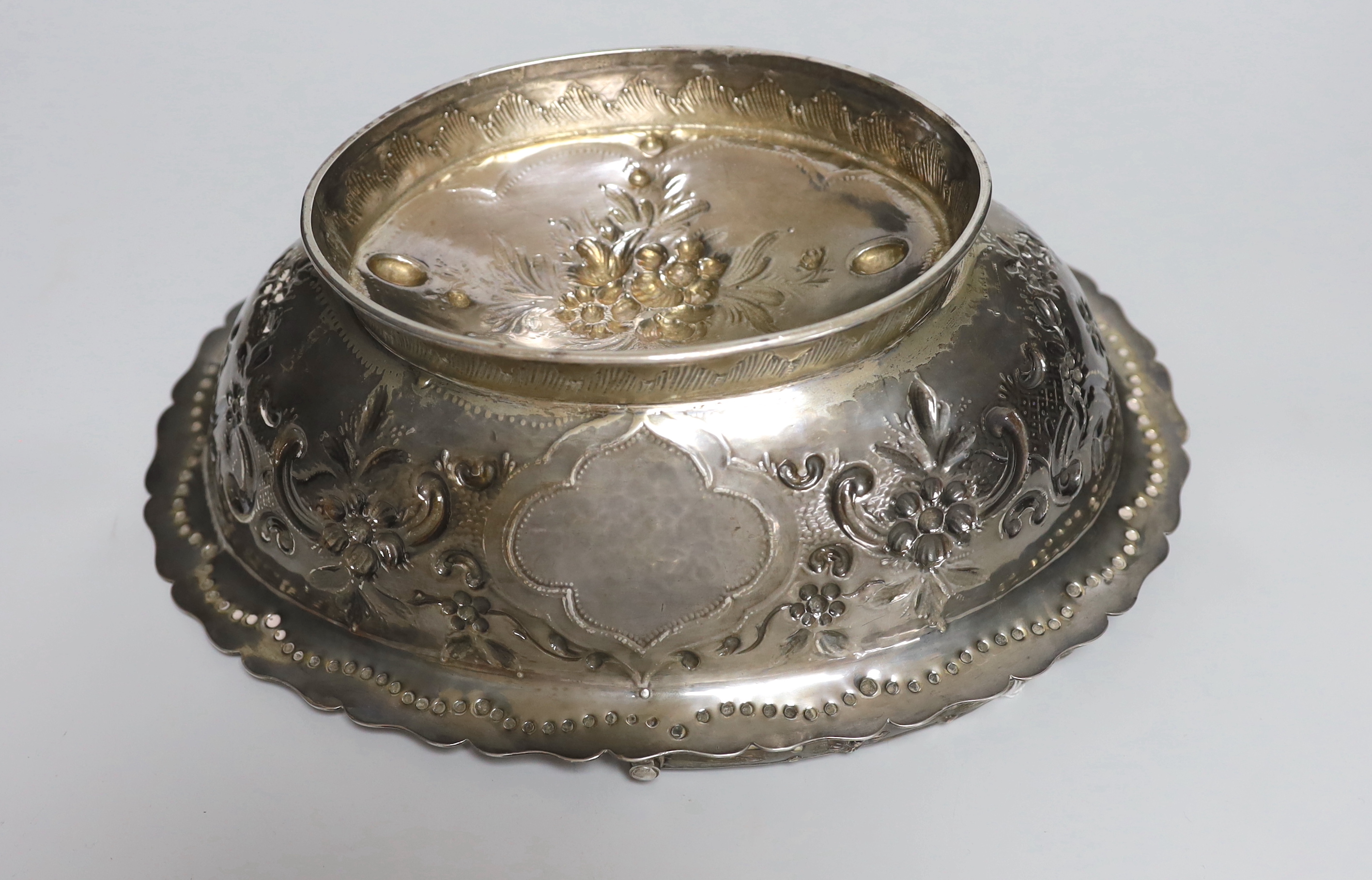 A Victorian embossed silver oval fruit basket by John Samuel Hunt, London 1860, 32.5cm, 38.2oz.